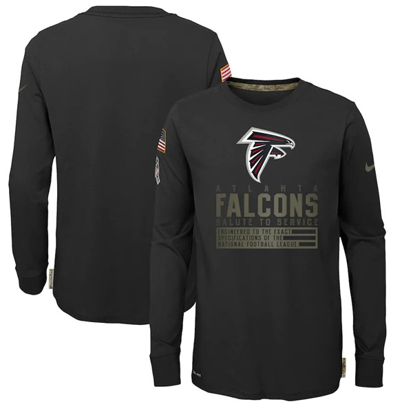 Youth Atlanta Falcons Black NFL 2020 Salute To Service Sideline Performance Long Sleeve T-Shirt Youth Atlanta Falcons Black NFL 2020 Salute To Service Sideline Performance Long Sleeve T-Shirt